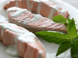 Ginger and Green Tea Poached Salmon with Lime Basil Cream