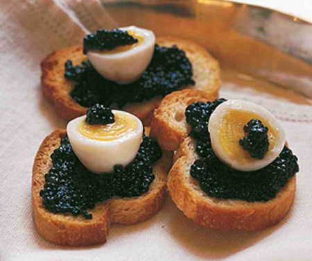 Quail eggs with caviar