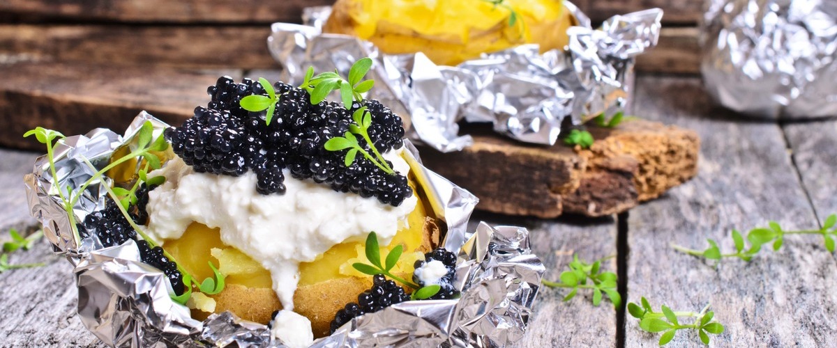 baked potato with caviar