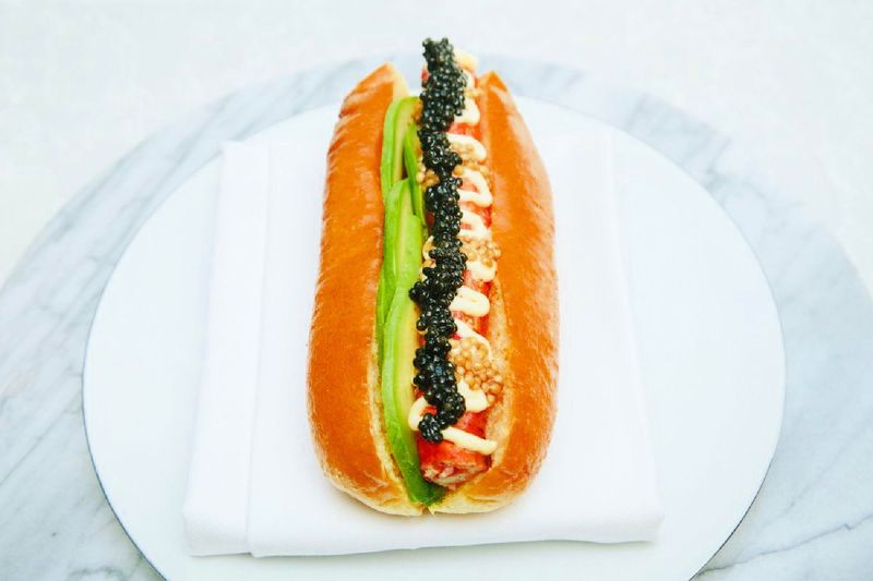The Hūso Dog, a king crab leg topped with Beluga di Venezia caviar (a hybrid of beluga and Siberian sturgeon) and avocado, at Marky’s Caviar Lounge at the Seminole Hard Rock Hotel & Casino in Hollywood.